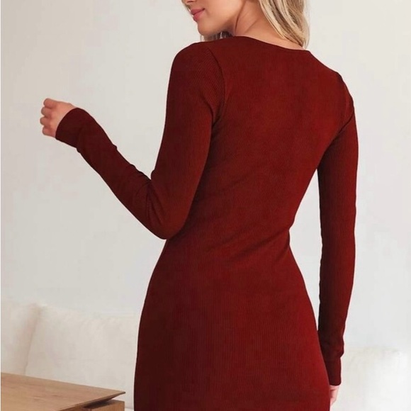 Lulu's Go Beyond Basic Burgundy Ribbed Snap Front Bodycon Mini Dress - Picture 3 of 9